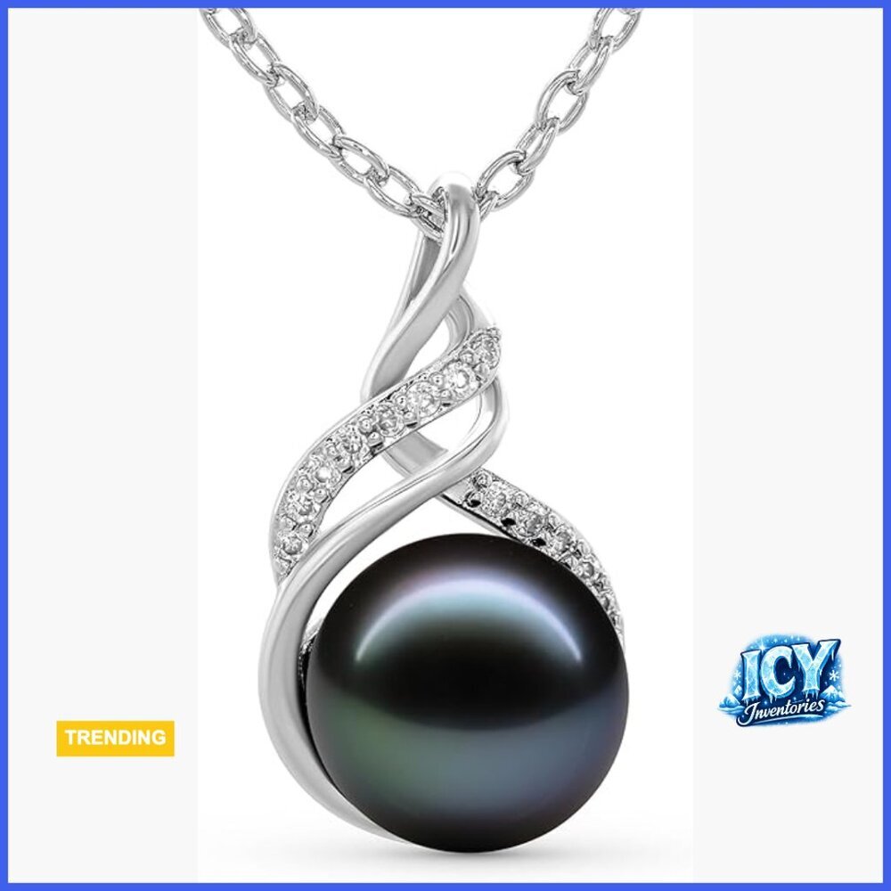 Real Tahitian Black Pearl Necklace with Rhodium Plating